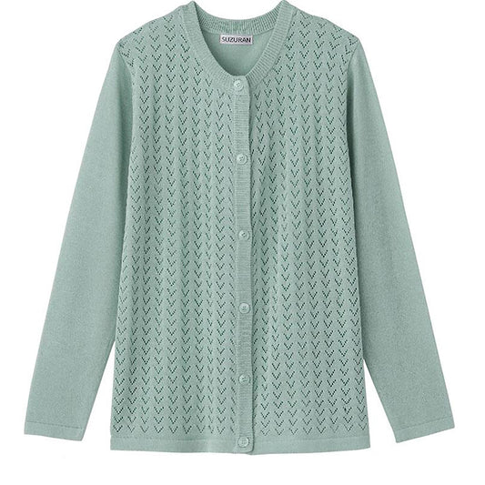 ニットワンタッチ丸首カーディ グリーン Ｍ～Ｌ