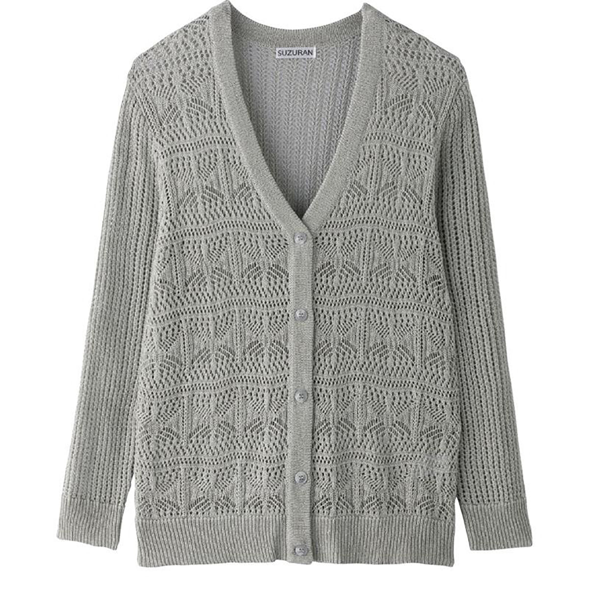 透かし柄Ｖ首カーディガン グレー M～L/LL