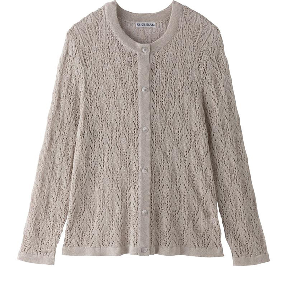 透かし柄丸首カーディガン ベージュ M～L/LL