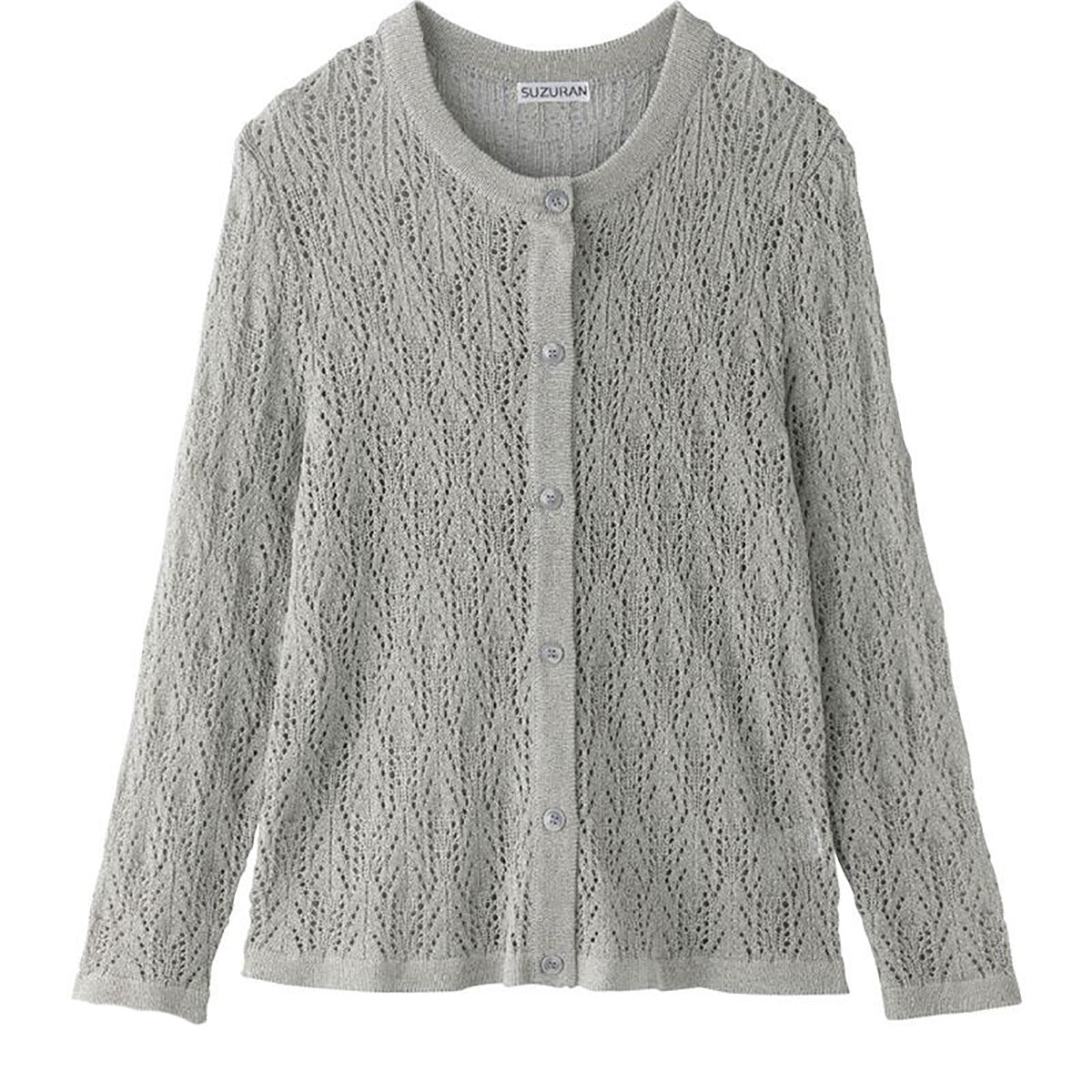 透かし柄丸首カーディガン グレー M～L/LL