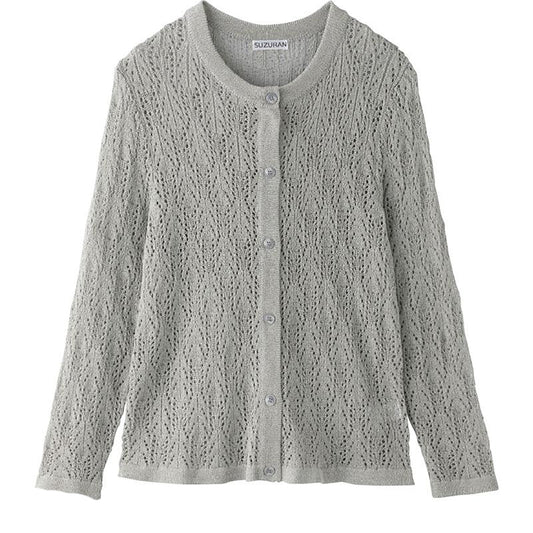 透かし柄丸首カーディガン グレー M～L/LL
