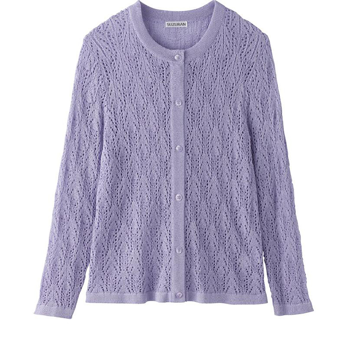 透かし柄丸首カーディガン ラベンダー M～L/LL