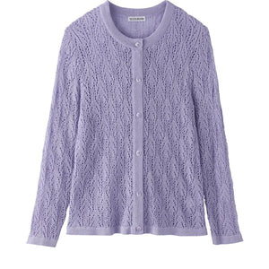透かし柄丸首カーディガン ラベンダー M～L/LL