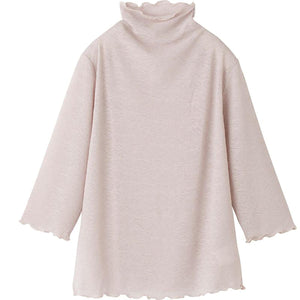 7分袖メロー衿ジャカードＴシャツ ベージュ M～L/LL