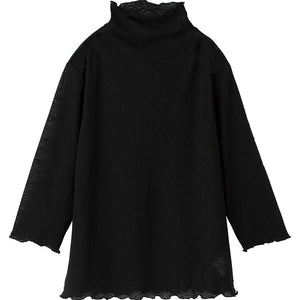 7分袖メロー衿ジャカードＴシャツ ブラック M～L/LL