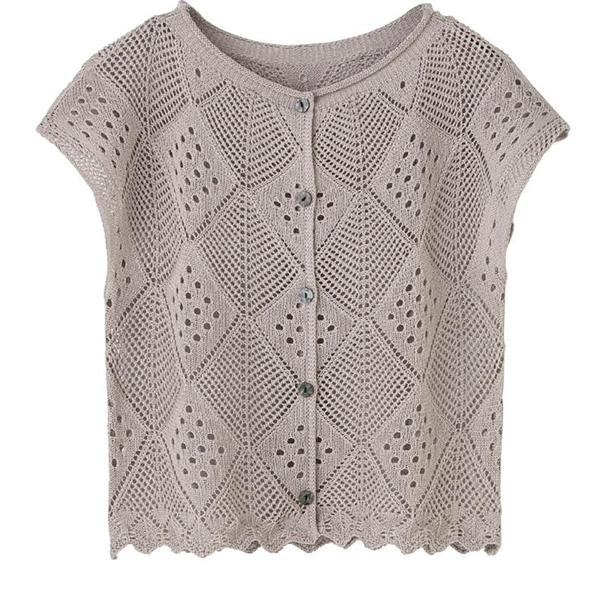 透かし柄フレンチ袖ベスト グレージュ Ｍ～Ｌ
