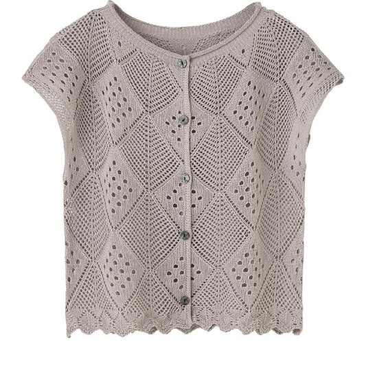 透かし柄フレンチ袖ベスト グレージュ Ｍ～Ｌ