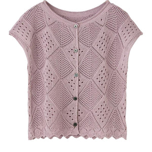 透かし柄フレンチ袖ベスト ラベンダー Ｍ～Ｌ