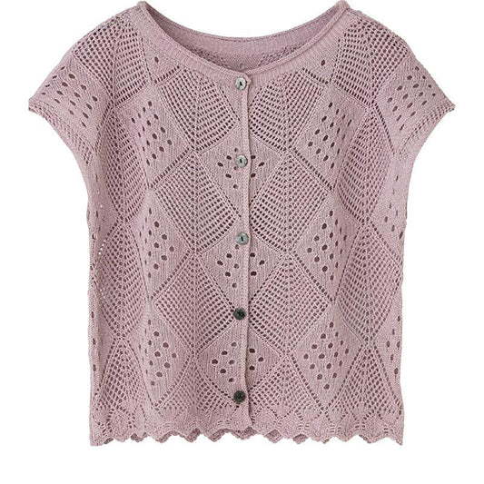 透かし柄フレンチ袖ベスト ラベンダー Ｍ～Ｌ