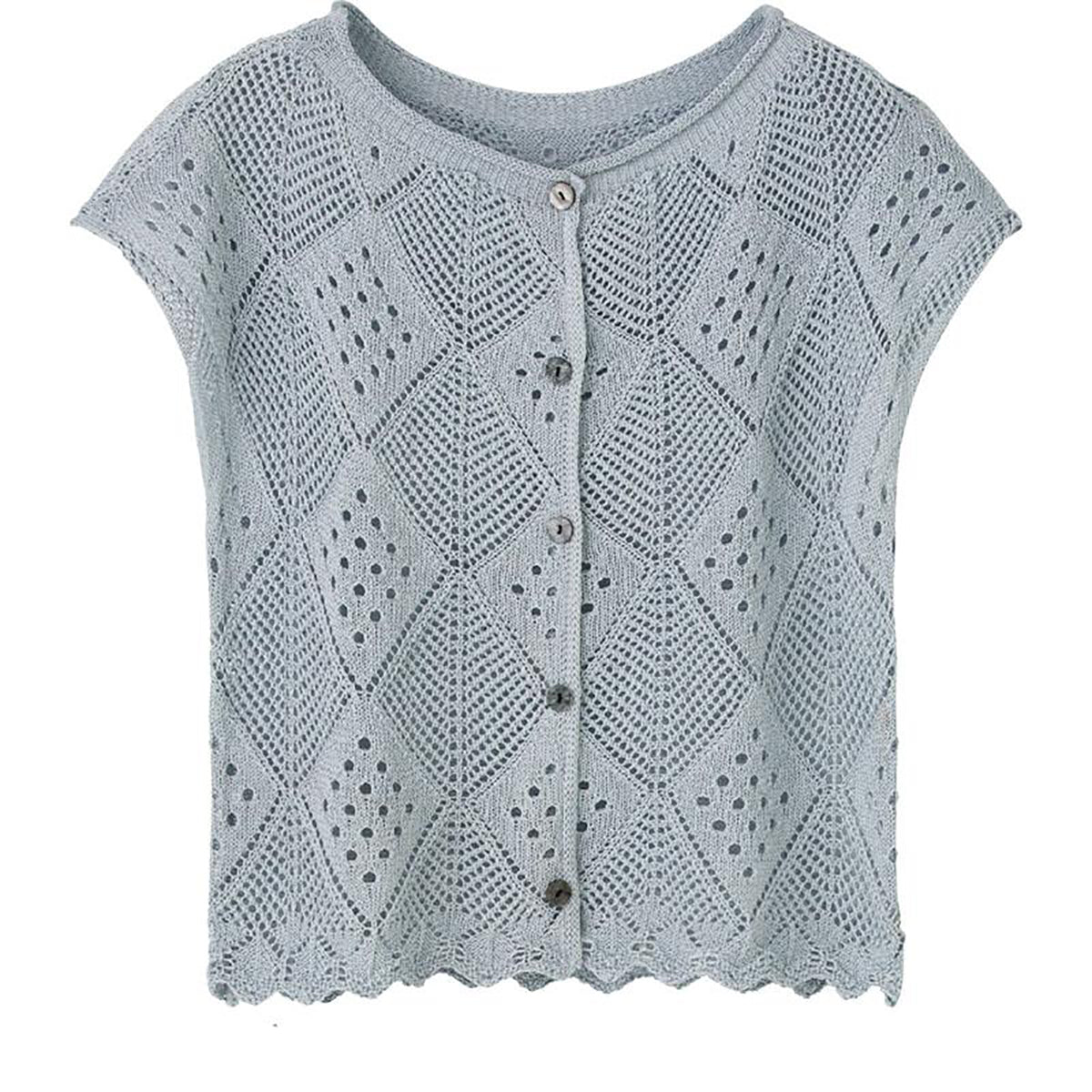 透かし柄フレンチ袖ベスト シルバーグレー Ｍ～Ｌ