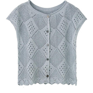 透かし柄フレンチ袖ベスト シルバーグレー Ｍ～Ｌ