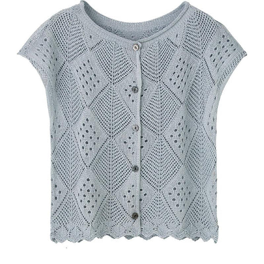 透かし柄フレンチ袖ベスト シルバーグレー Ｍ～Ｌ