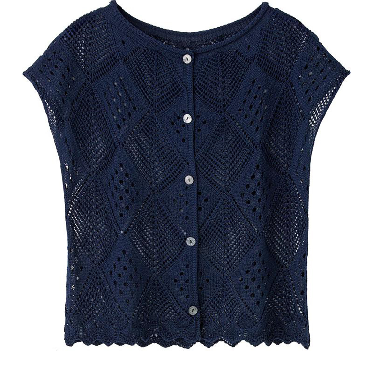 透かし柄フレンチ袖ベスト ネイビー Ｍ～Ｌ