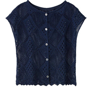 透かし柄フレンチ袖ベスト ネイビー Ｍ～Ｌ