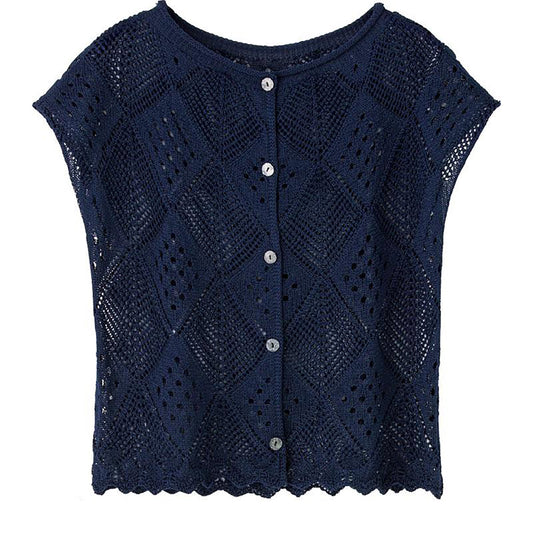 透かし柄フレンチ袖ベスト ネイビー Ｍ～Ｌ