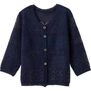 7分袖透かしボーダー柄カーディガン ネイビー Ｍ～Ｌ