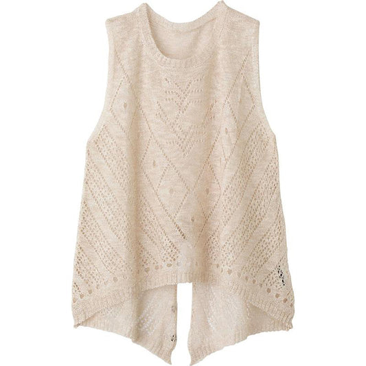透かし柄ニットベスト ベージュ M～L/LL