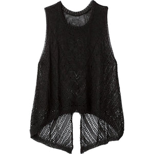 透かし柄ニットベスト ブラック M～L/LL