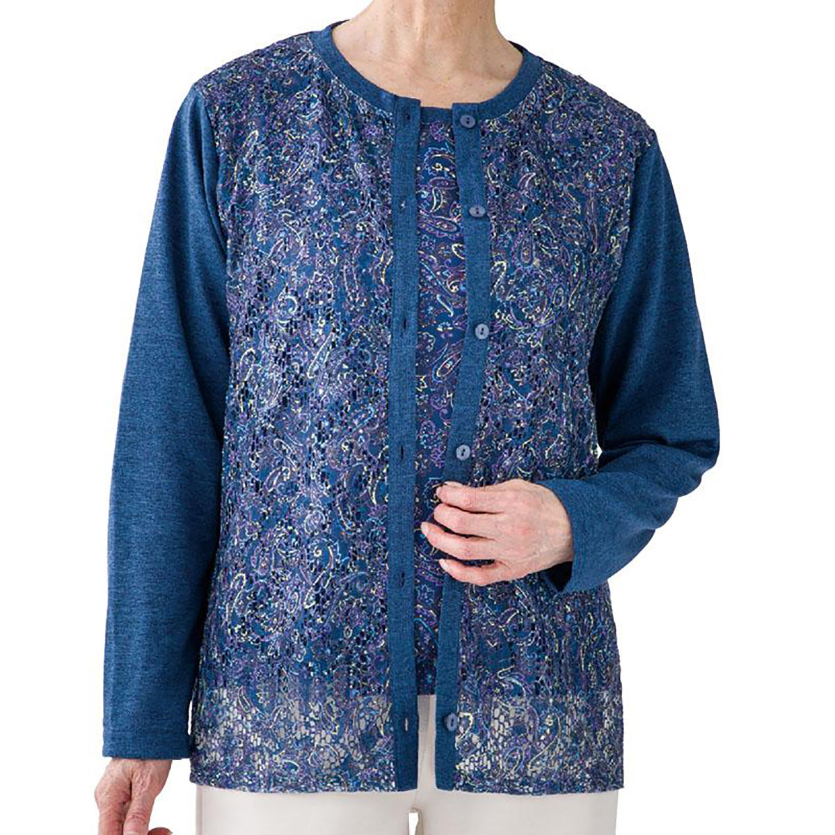 カットレースプリントアンサンブル ネイビー M/L/LL