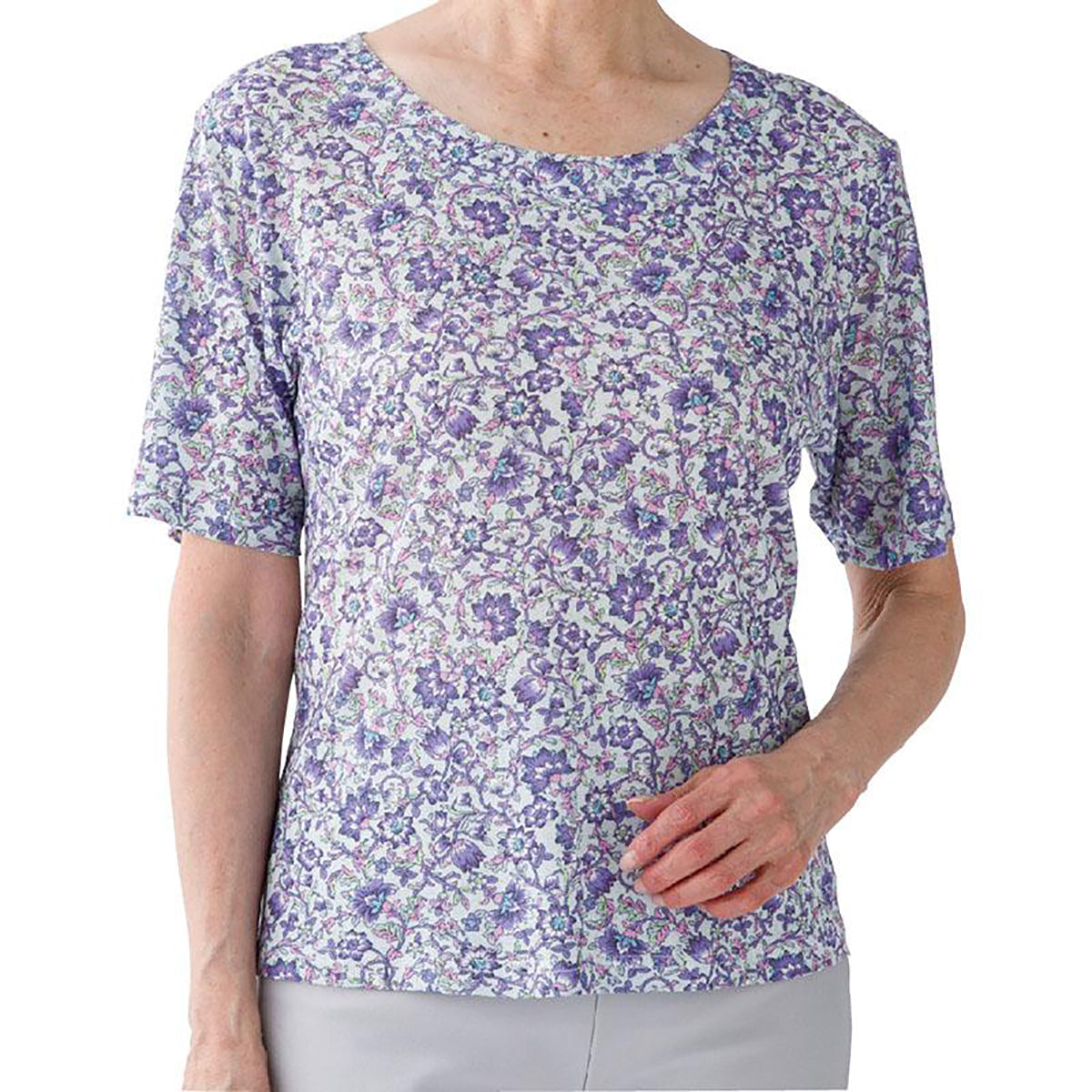 7分袖麻調合繊衿付きアンサンブル ブルーグレー M/L/LL