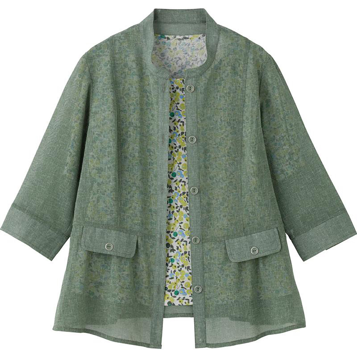 7分袖麻調合繊アンサンブル セージ M/L/LL