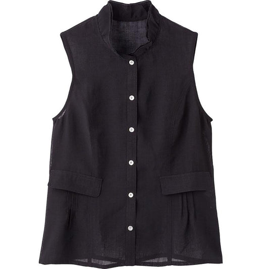 麻調合繊ベスト ブラック M/L/LL