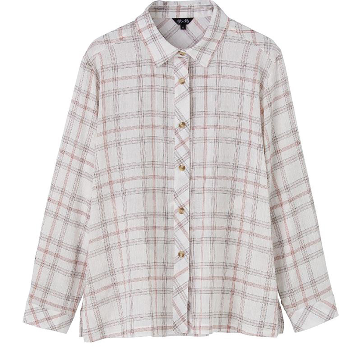 格子柄楊柳シャツブラウス ブラウン M/L