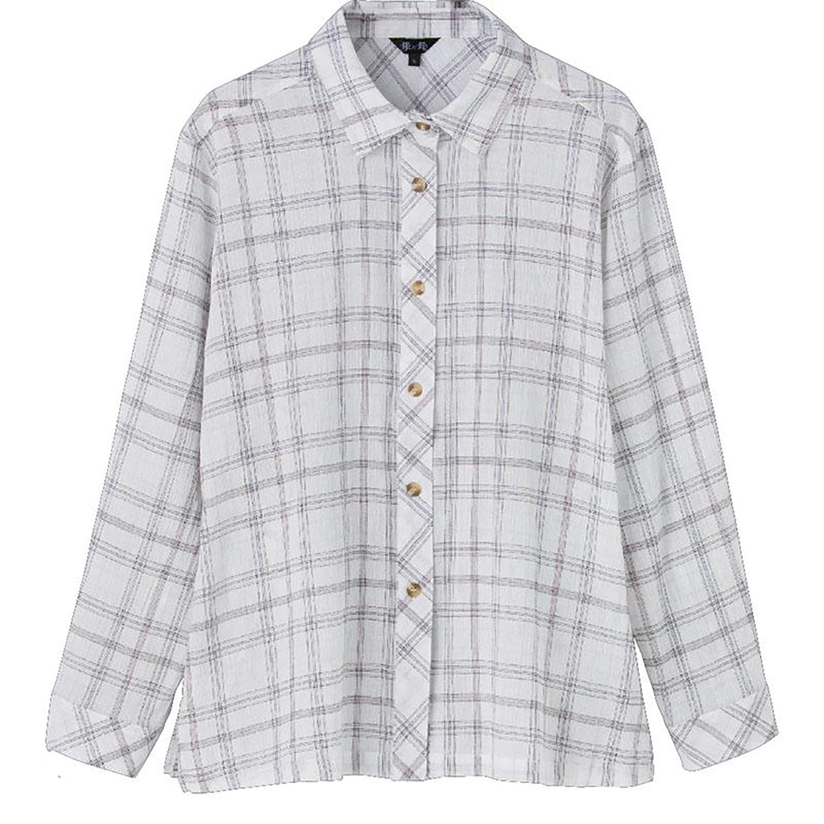 格子柄楊柳シャツブラウス グレー M/L