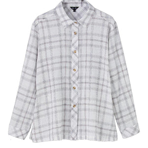 格子柄楊柳シャツブラウス グレー M/L