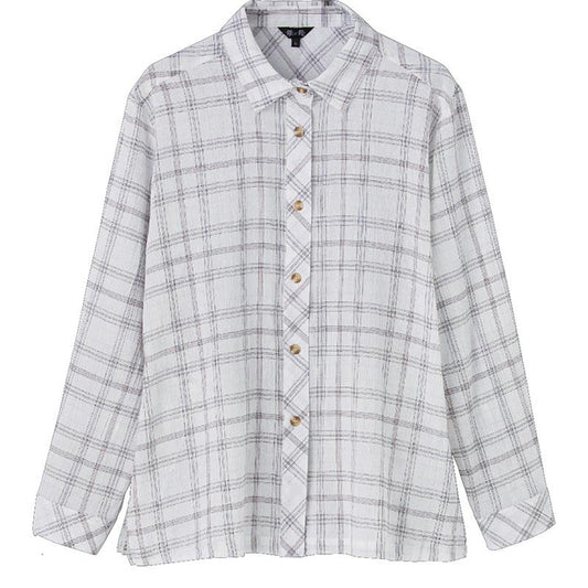 格子柄楊柳シャツブラウス グレー M/L