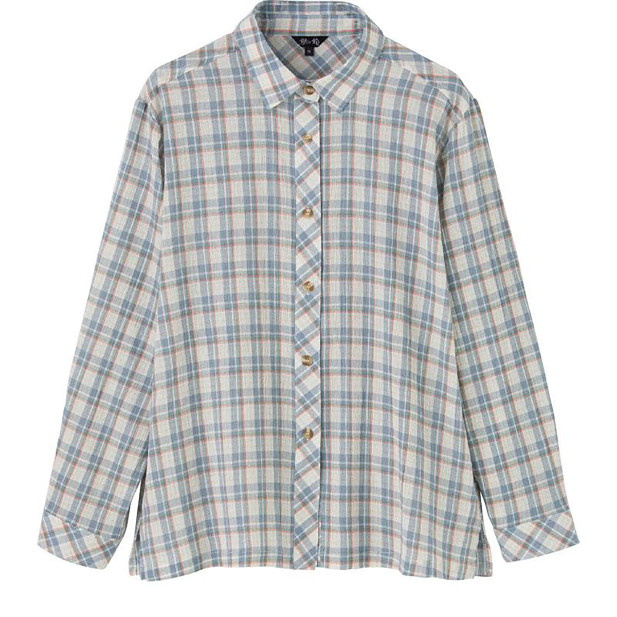 格子柄楊柳シャツブラウス サックス M/L