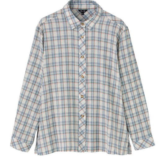 格子柄楊柳シャツブラウス サックス M/L