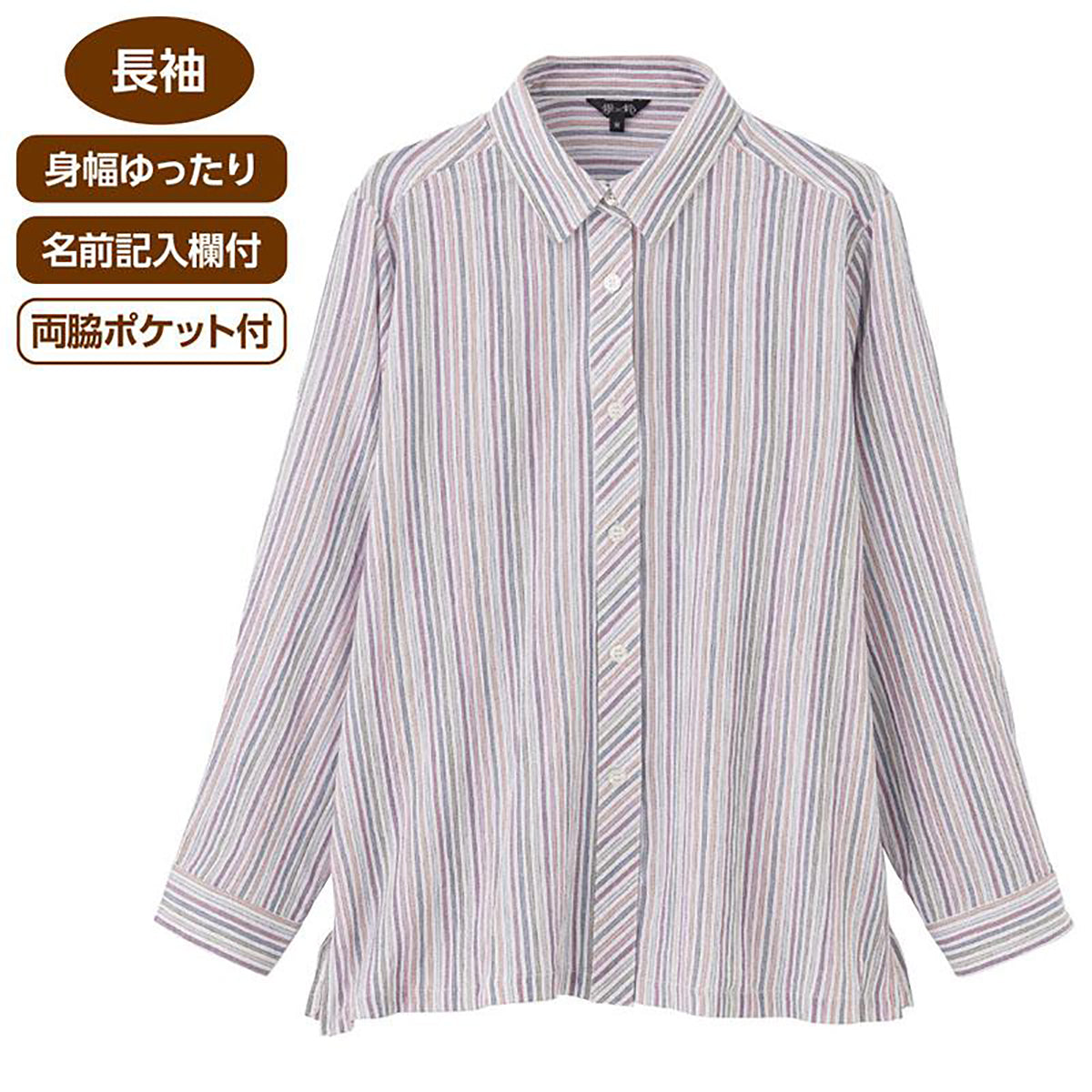 ストライプ柄楊柳シャツブラウス グレー M/L