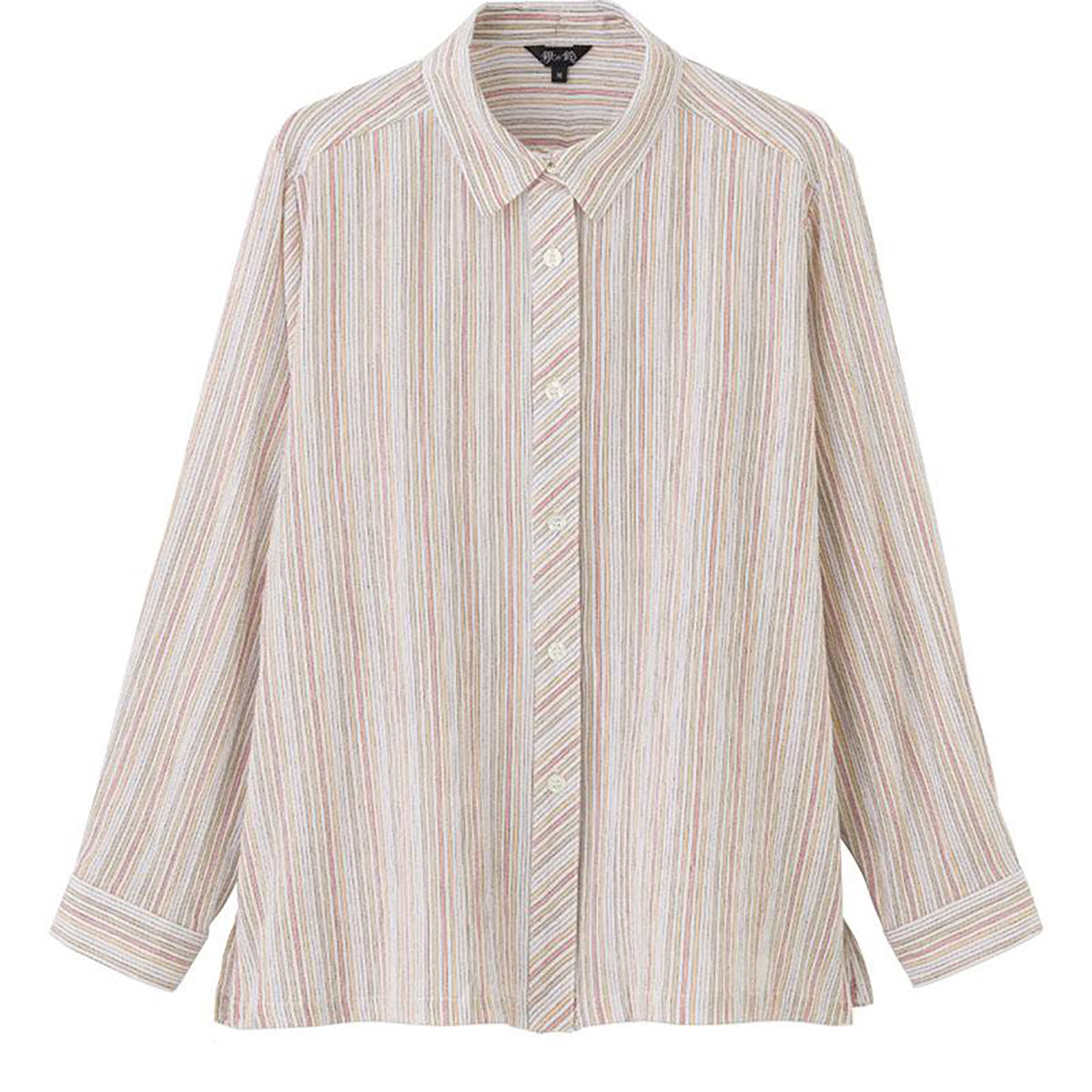 ストライプ柄楊柳シャツブラウス ベージュ M/L