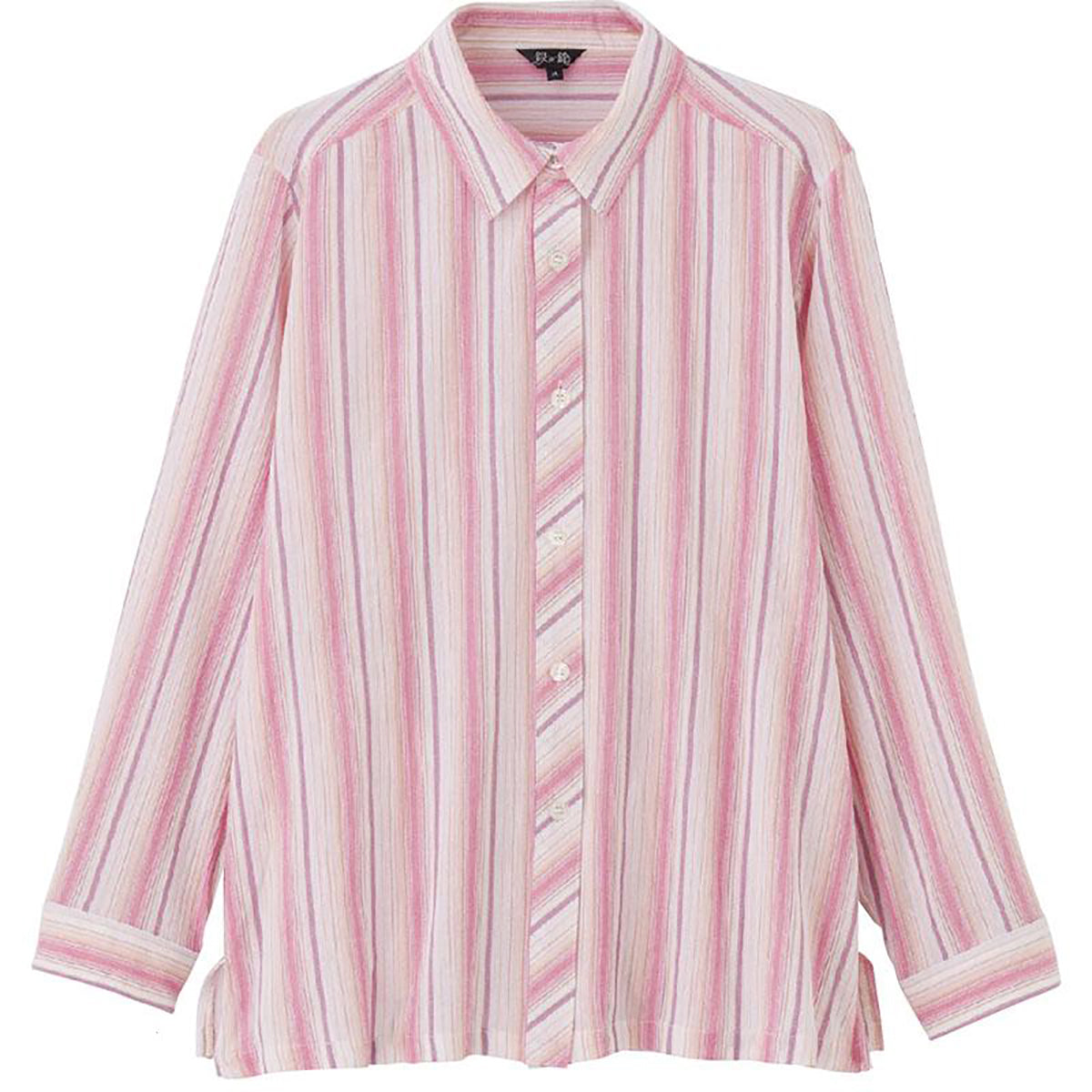 ストライプ柄楊柳シャツブラウス ピンク M/L