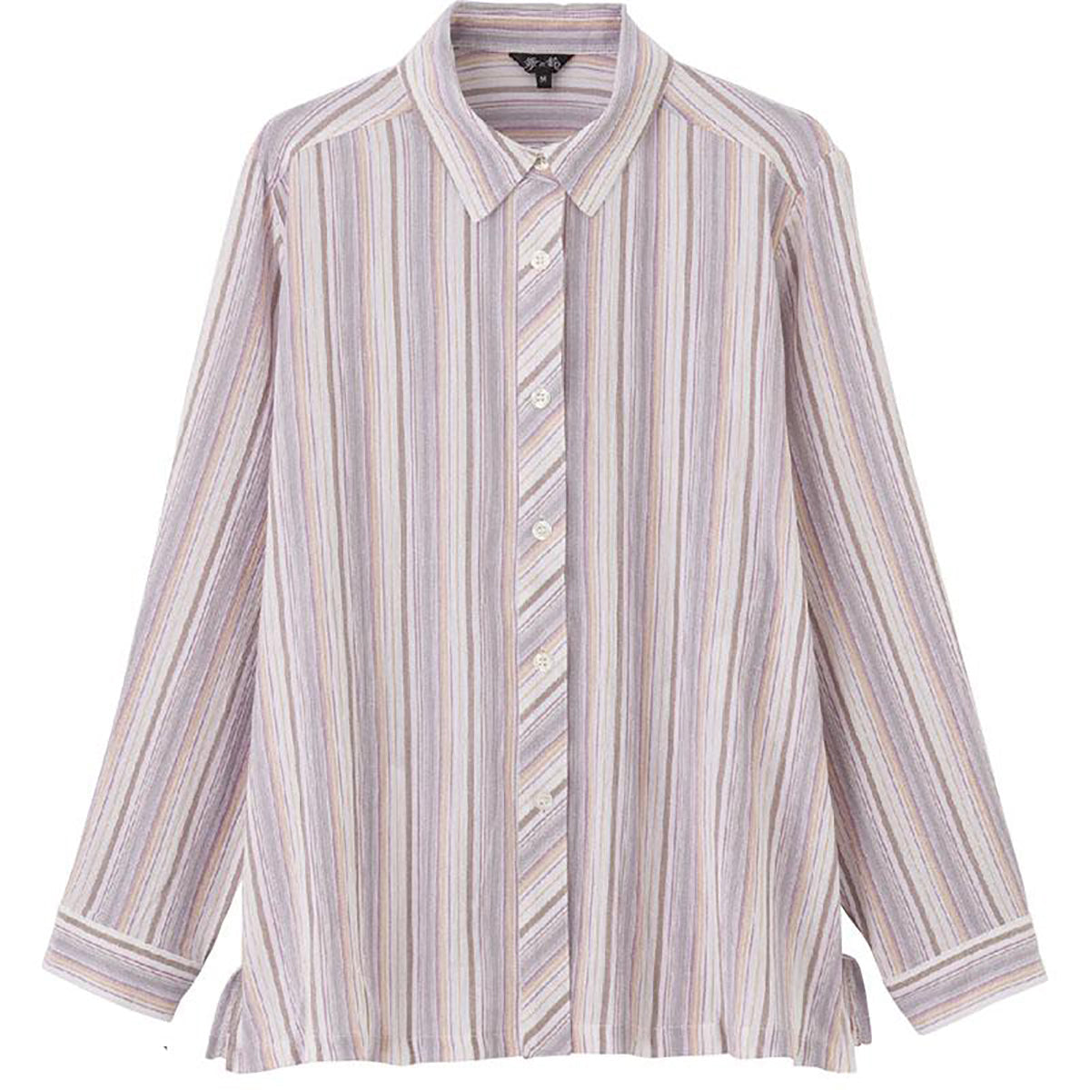 ストライプ柄楊柳シャツブラウス グレー M/L