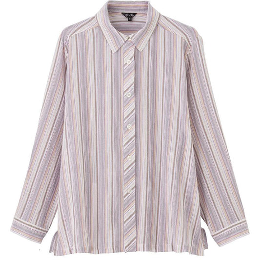 ストライプ柄楊柳シャツブラウス グレー M/L