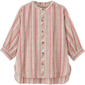 7分袖ストライプ柄シャツブラウス ピンク M/L