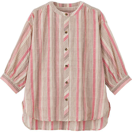 7分袖ストライプ柄シャツブラウス ピンク M/L