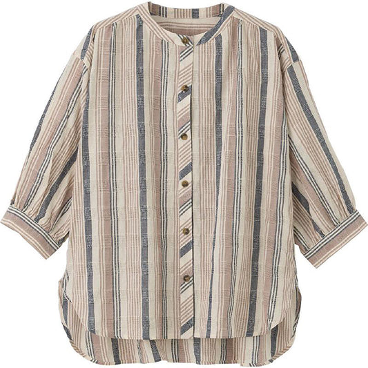 7分袖ストライプ柄シャツブラウス グレー M/L