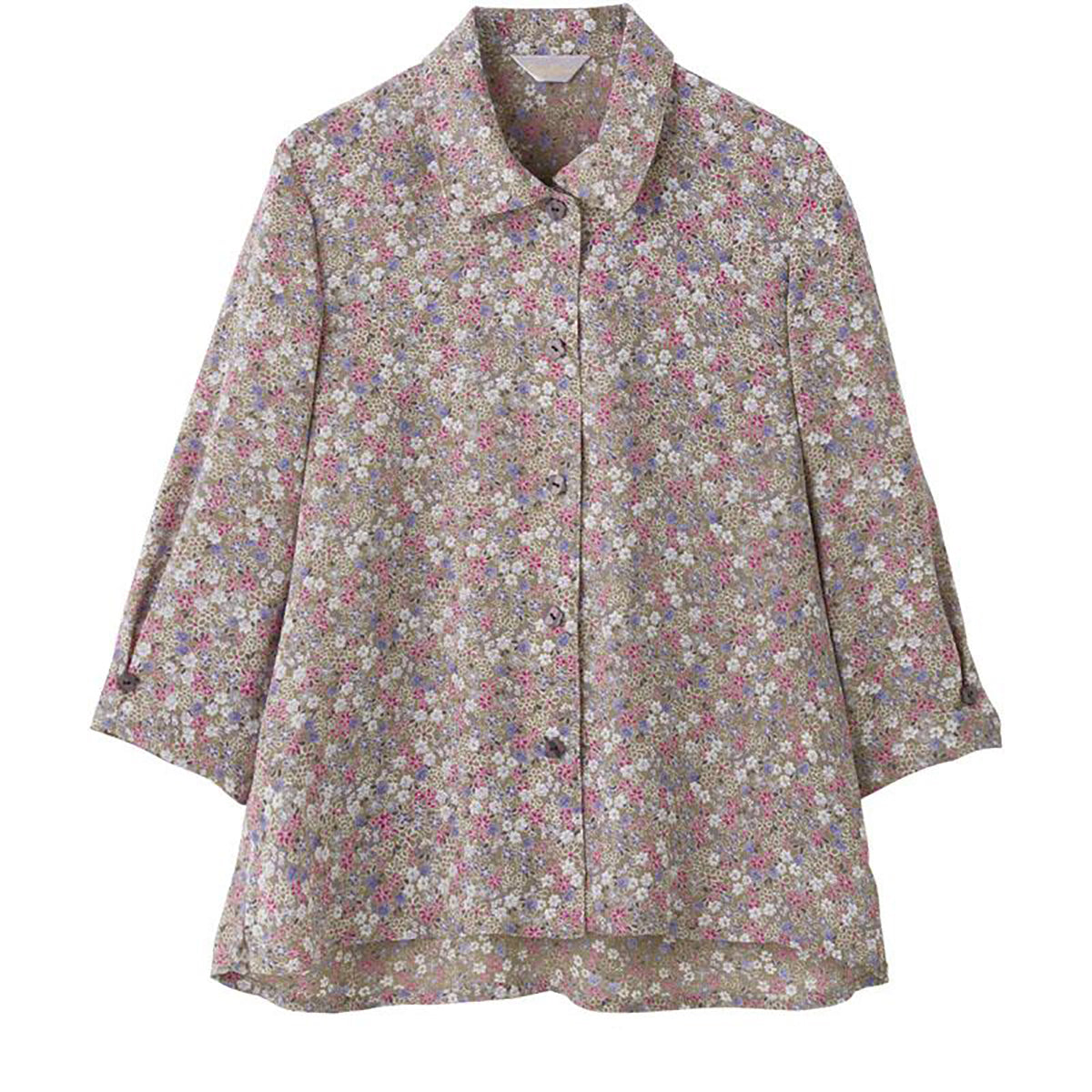 7分袖ワンタッチテープブラウス モカベージュ M/L