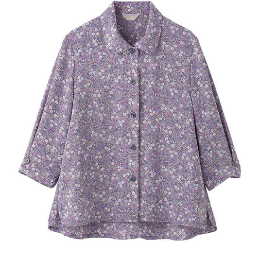 7分袖ワンタッチテープブラウス パープルグレー M/L
