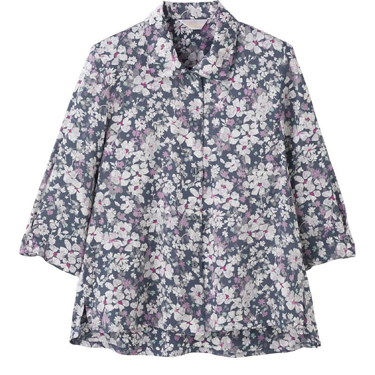 7分袖ワンタッチテープブラウス ブルーグレー M/L