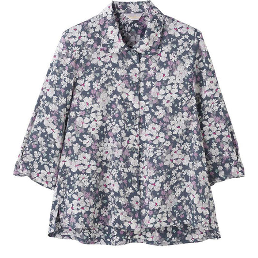 7分袖ワンタッチテープブラウス ブルーグレー M/L