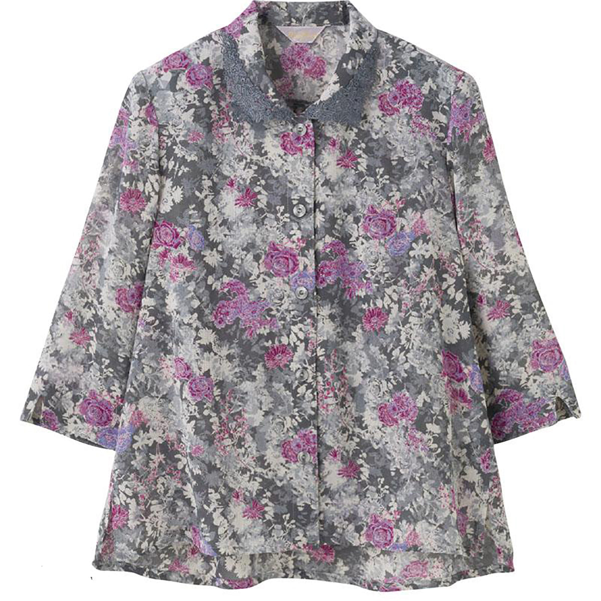 7分袖ワンタッチテープブラウス グレー M/L