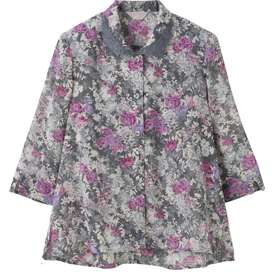 7分袖ワンタッチテープブラウス グレー M/L