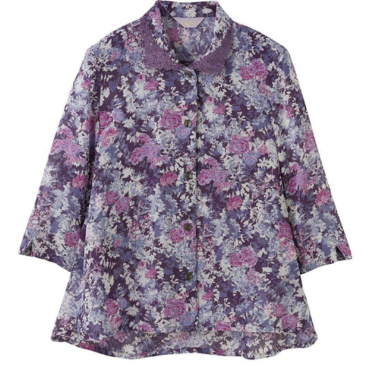 7分袖ワンタッチテープブラウス パープル M/L