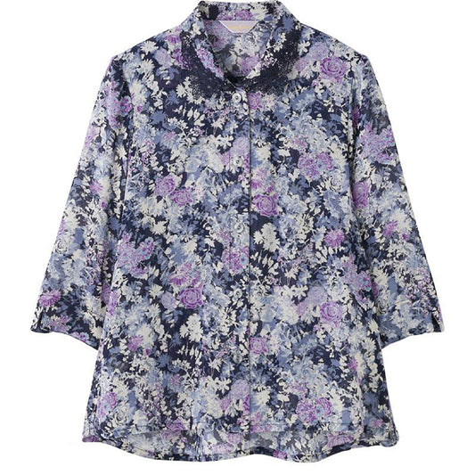 7分袖ワンタッチテープブラウス ネイビー M/L