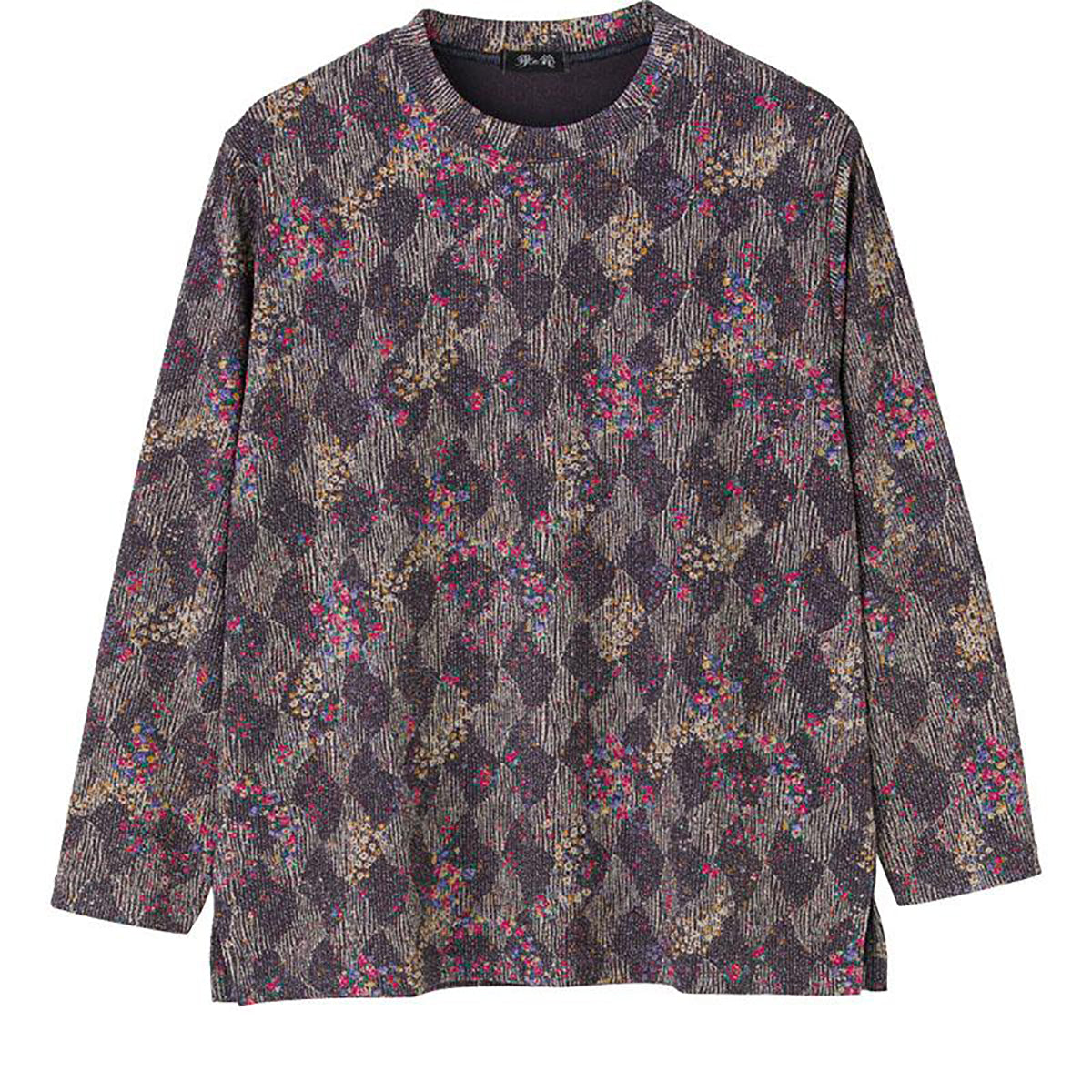 京染ちりめんＴシャツ 花柄チャコール Ｍ～Ｌ