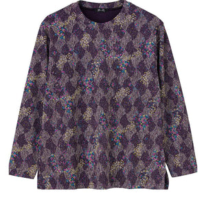 京染ちりめんＴシャツ 花柄パープル Ｍ～Ｌ